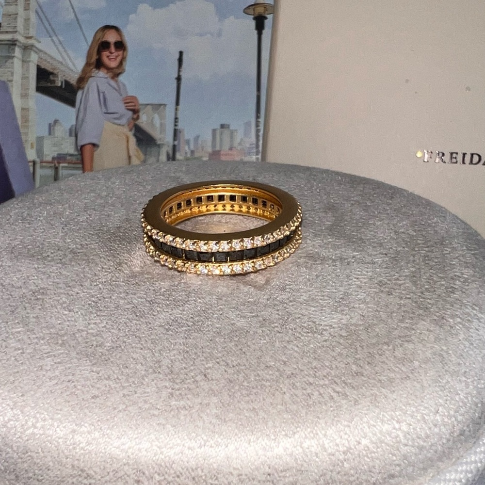 Freida Rothman Gold and Black Pavé Stackable Ring